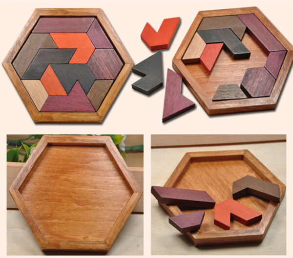 Houten Puzzel - Tangram Mini Hexagon - Educatief Speelgoed - Vanaf 3 jaar - Afbeelding 3