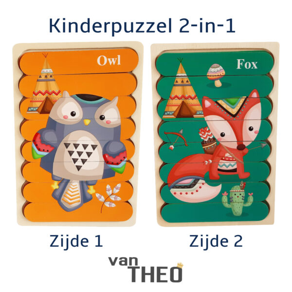 Dubbelzijdige Kinderpuzzel - Set 2-in-1 - Montessori Speelgoed - Set Uil en Vos
