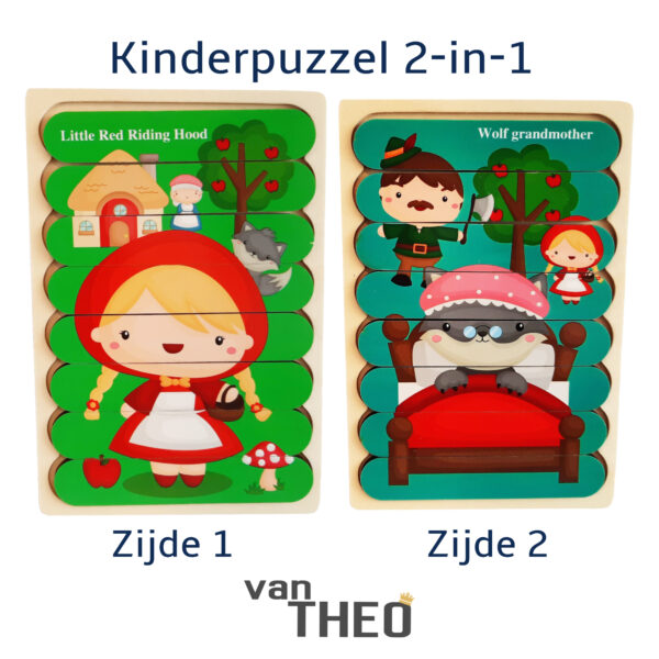 Dubbelzijdige Kinderpuzzel - Set 2-in-1 - Montessori Speelgoed - Set Roodkapje en de Wolf