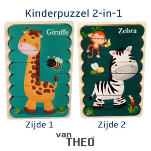 Dubbelzijdige Kinderpuzzel - Set 2-in-1 - Montessori Speelgoed - Set Giraf en Zebra