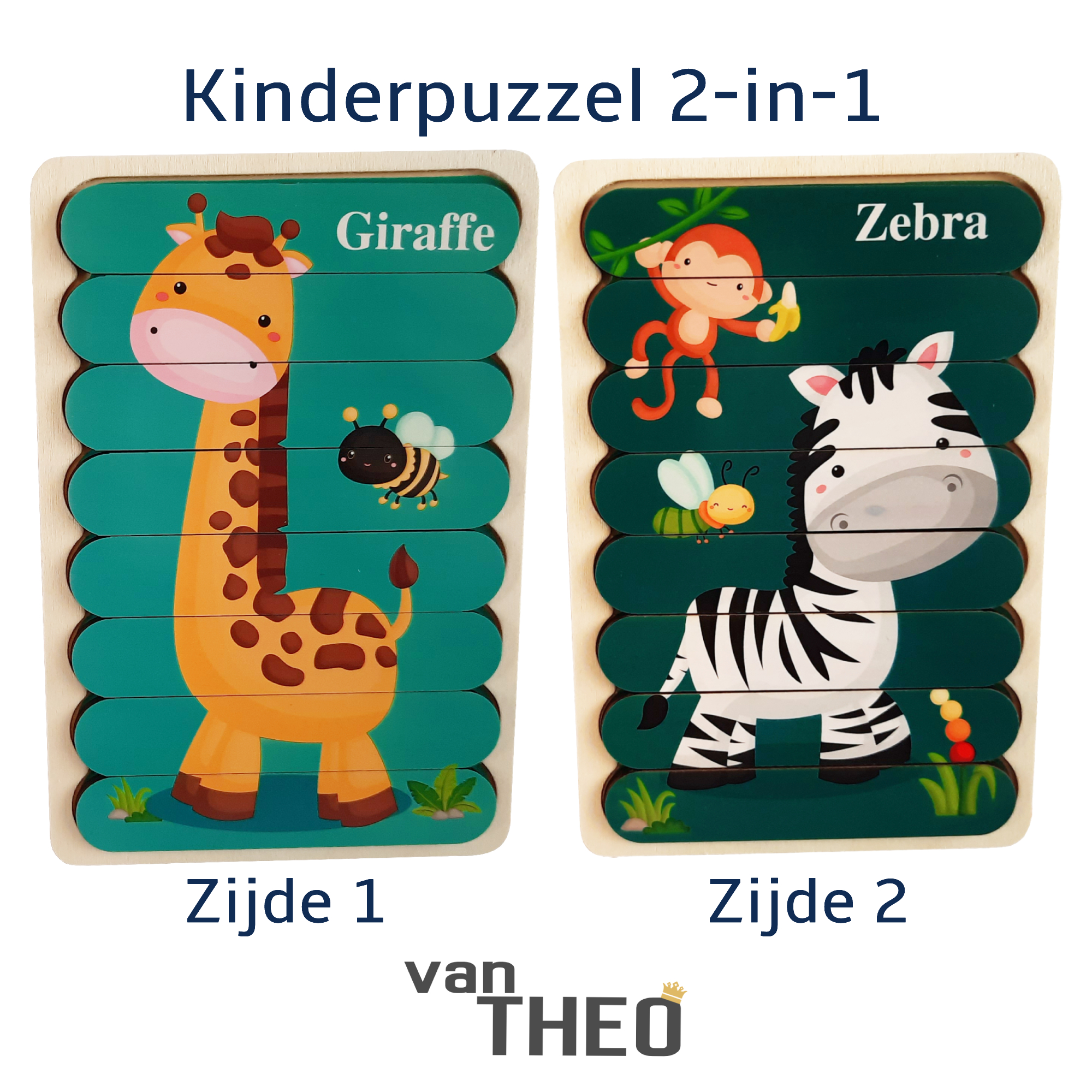 Erge, ernstige Onze onderneming Investeren Dubbelzijdige Kinderpuzzel – Set 2-in-1 – Montessori Speelgoed – Set Giraf  en Zebra