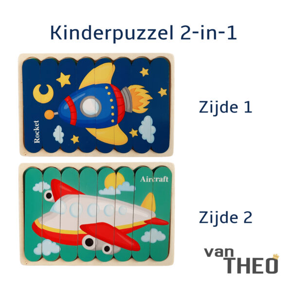 Dubbelzijdige Kinderpuzzel - Set 2-in-1 - Montessori Speelgoed - Set Vliegtuig en Raket