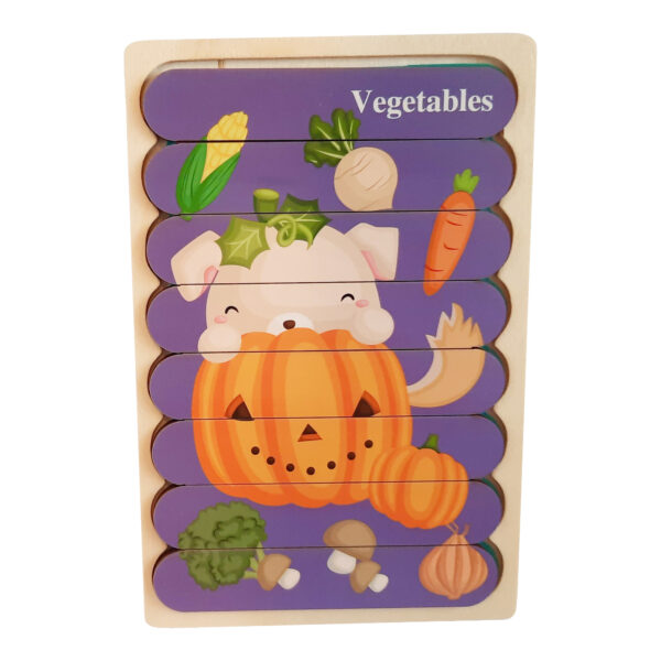 Dubbelzijdige Kinderpuzzel - Set 2-in-1 - Montessori Speelgoed - Set Kat en Hond (Fruit en Groenten) - Afbeelding 6