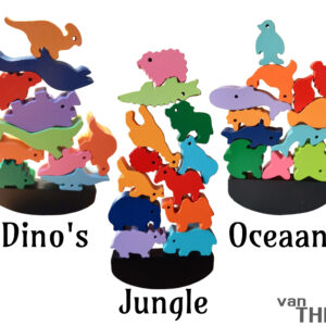 Stapeldiertjes Totaal Set - Jungle & Oceaan & Dino's - Houten blokken – Balansspel